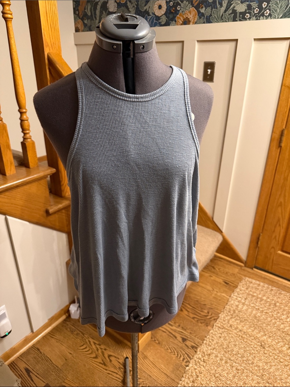 Free People Dusty Blue Ribbed High-Neck Tank